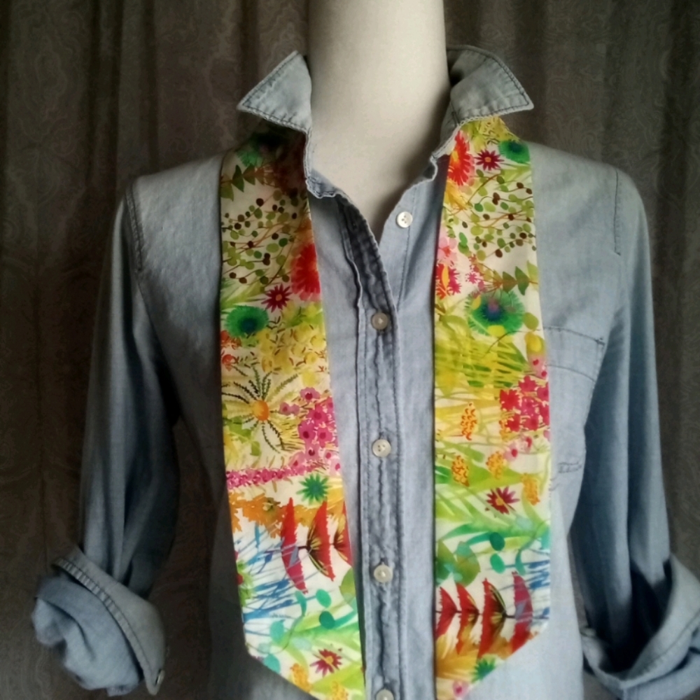 Liberty of London Art Fabric Twilly Scarf Tresco Yellow Bright Colorful Italian - Picture 7 of 14